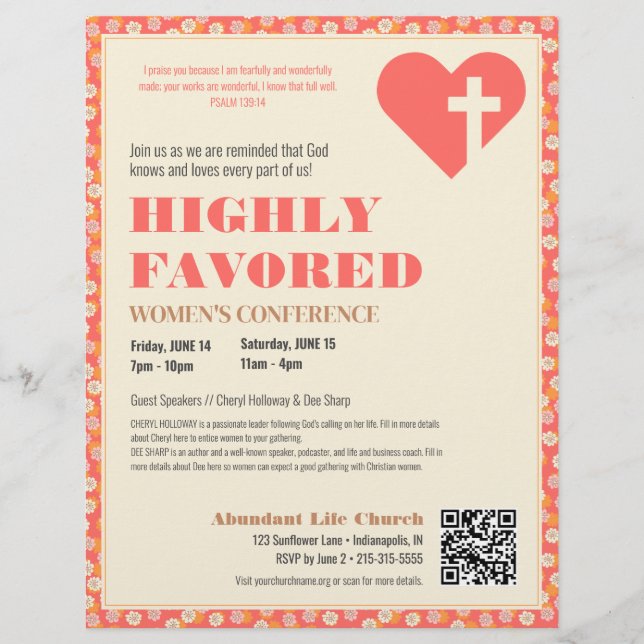 Prospectus 21,6 Cm X 24,94 Cm Le ministère chrétien des femmes rétro rose floral (Devant)