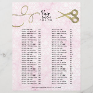 Prospectus 21,6 Cm X 24,94 Cm Liste de prix du salon de coiffure Marbre Rose Or