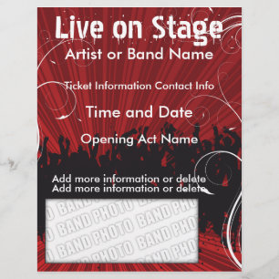 Prospectus 21,6 Cm X 24,94 Cm Live on Stage Red Music Flyer