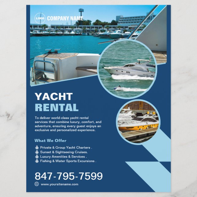 Prospectus 21,6 Cm X 24,94 Cm Location de yacht Flyer modifiable personnalisé (Devant)