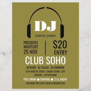 Prospectus 21,6 Cm X 24,94 Cm Logo casque, DJ, Club Event Publicité Circulaire