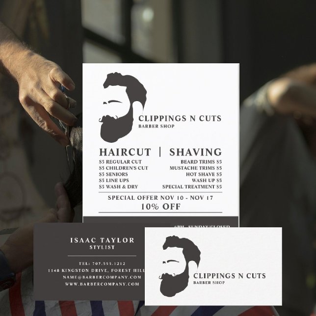 Prospectus 21,6 Cm X 24,94 Cm Logo de barbe, Publicité pour barbiers hommes (Créateur téléchargé)