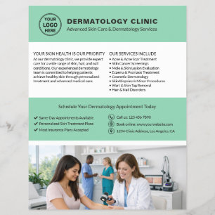 Prospectus 21,6 Cm X 24,94 Cm Logo de dermatologue, médecin de la peau, QR vert