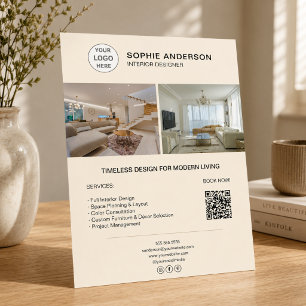 Prospectus 21,6 Cm X 24,94 Cm Logo de designer d'intérieur photo QR crème entrep