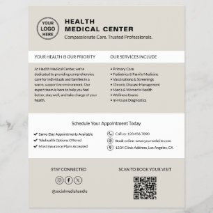 Prospectus 21,6 Cm X 24,94 Cm Logo de médecin de clinique de soins de santé QR b