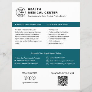 Prospectus 21,6 Cm X 24,94 Cm Logo de médecin de clinique de soins de santé QR b