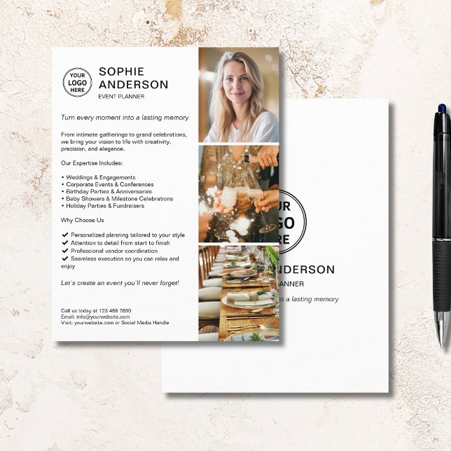 Prospectus 21,6 Cm X 24,94 Cm Logo moderne blanc Planificateur d'événements prom (Modern Logo White Event Planner Promotional Flyer)