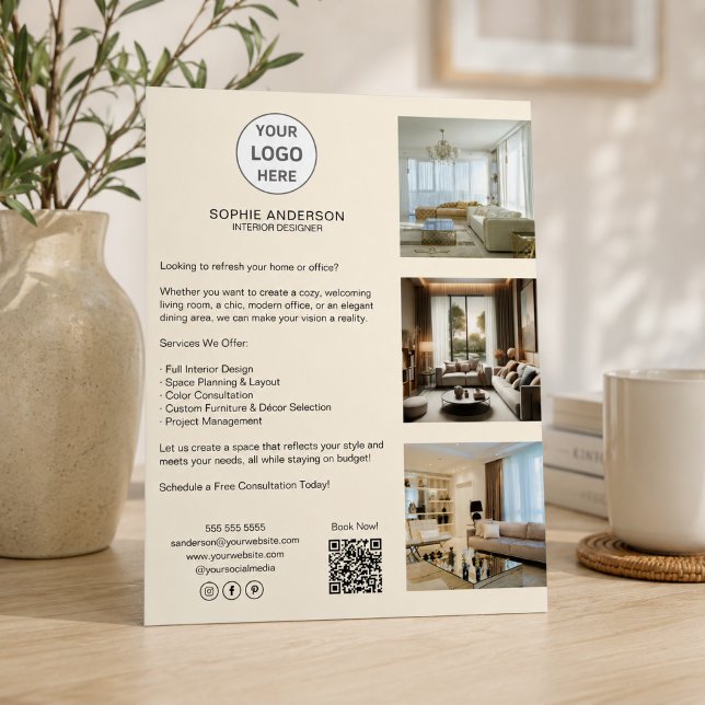 Prospectus 21,6 Cm X 24,94 Cm Logo personnalisé moderne crème Entreprise profess (Modern Custom Logo Cream Professional Business Flyer)