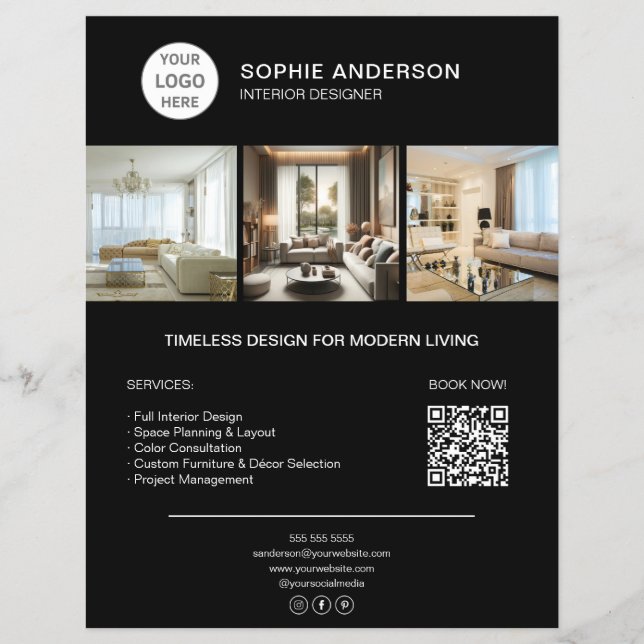 Prospectus 21,6 Cm X 24,94 Cm Logo personnalisé Photo QR Black Professionnel (Devant)