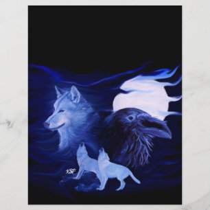 Prospectus 21,6 Cm X 24,94 Cm Loup et corbeau avec pleine lune