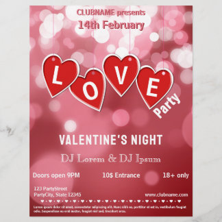 Prospectus 21,6 Cm X 24,94 Cm LOVE Red Hearts Valentine's Day Party Flyer