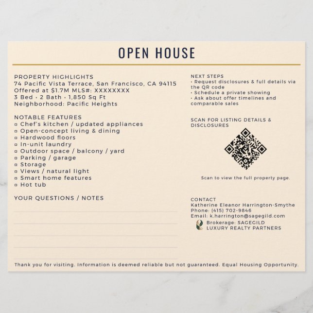 Prospectus 21,6 Cm X 24,94 Cm Luxury Navy/Cream Open House Both Sides Sign-In (Dos)