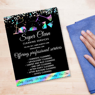 Prospectus 21,6 Cm X 24,94 Cm Maid Cleaning House Sparkling Holographic Flyer