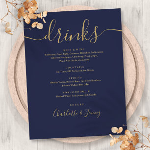 Prospectus 21,6 Cm X 24,94 Cm Menu de boissons de mariage moderne écriture bleu