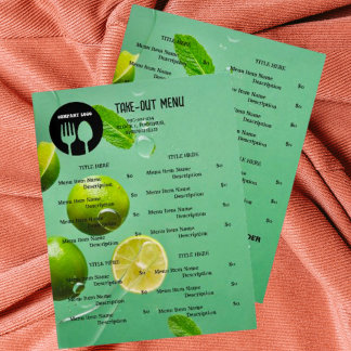 Prospectus 21,6 Cm X 24,94 Cm Menu de Take Out du restaurant Mint Lime avec code