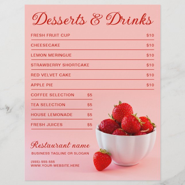 Prospectus 21,6 Cm X 24,94 Cm Menu des desserts du restaurant Café aux fraises s (Devant)