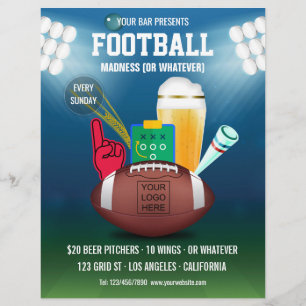 Prospectus 21,6 Cm X 24,94 Cm Menu promo événement football bar ajouter photo et
