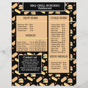 Prospectus 21,6 Cm X 24,94 Cm Menu Simple Hamburger Grill BBQ Restaurant