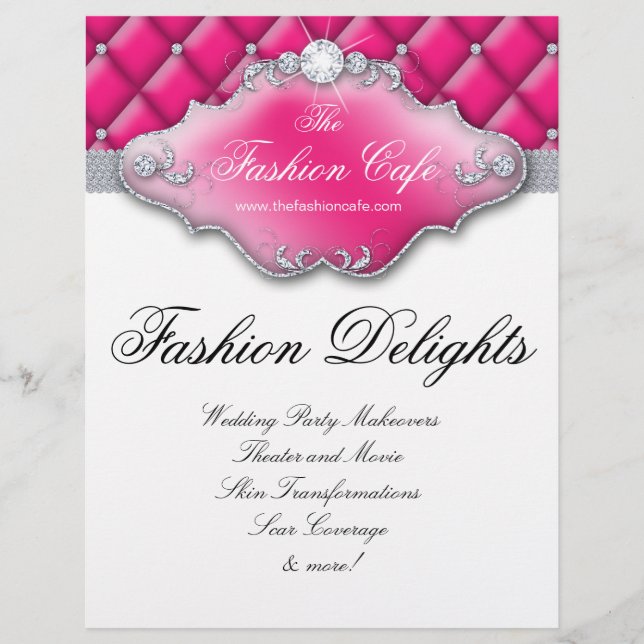 Prospectus 21,6 Cm X 24,94 Cm Mode Circulaire Salon de cheveux Satin Diamants ro (Devant)