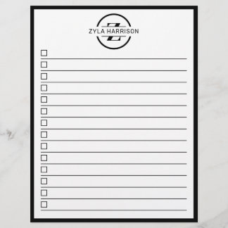 Prospectus 21,6 Cm X 24,94 Cm Modern Black White Monogram Name To Do List