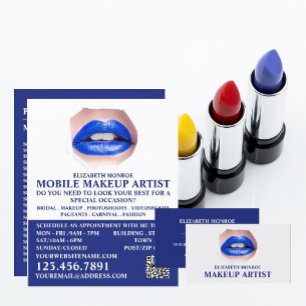 Prospectus 21,6 Cm X 24,94 Cm Modern Blue Lips, Makeup Artist Advertising