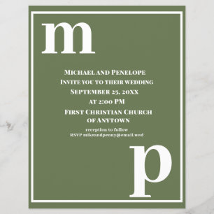 Prospectus 21,6 Cm X 24,94 Cm Monogramme Olive Green Budget Mariage Inviter