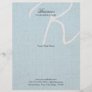 Prospectus 21,6 Cm X 24,94 Cm Monogramme Script Bleu clair Faux Brochures en lin