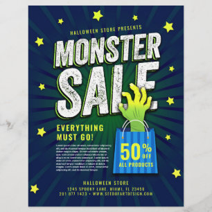 Prospectus 21,6 Cm X 24,94 Cm Monster Vente Halloween Publicité au détail