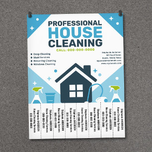 Prospectus 21,6 Cm X 24,94 Cm Nettoyage de maison Flyer bleu avec onglets détach