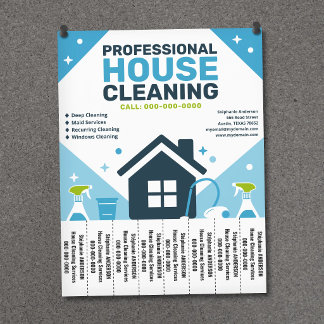 Prospectus 21,6 Cm X 24,94 Cm Nettoyage de maison Flyer bleu avec onglets détach