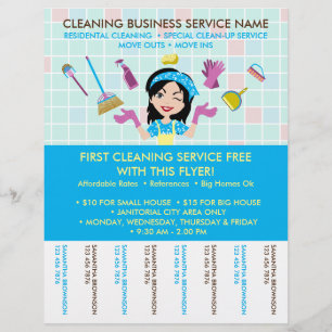 Prospectus 21,6 Cm X 24,94 Cm Nettoyage Janitorial Billets Publicité Maid Girl