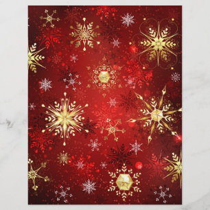 Prospectus 21,6 Cm X 24,94 Cm Noël Golden Snowflakes sur Arrière - plan rouge