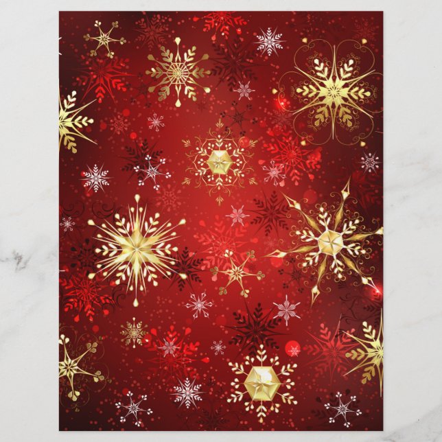 Prospectus 21,6 Cm X 24,94 Cm Noël Golden Snowflakes sur Arrière - plan rouge (Devant)