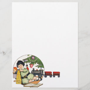 Prospectus 21,6 Cm X 24,94 Cm Noël vintage, Joyeux garçon jouant avec des jouets