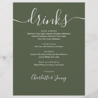 Olive Green Modern Script Mariage Menu Boissons