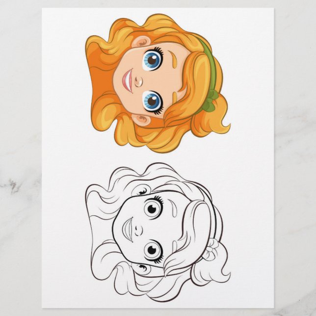 Prospectus 21,6 Cm X 24,94 Cm Page de coloriage de la tête de fille mignonne (Devant)