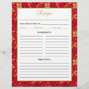 Prospectus 21,6 Cm X 24,94 Cm Page de recette de fleurs de poinsettia rouges et