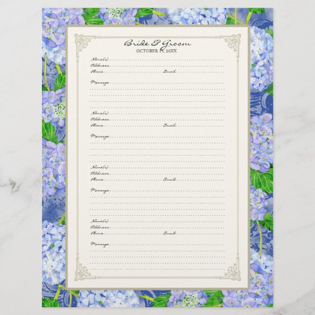 Prospectus 21,6 Cm X 24,94 Cm Page du livre d'invité mariage Blue Hydrangea Lace (Devant)