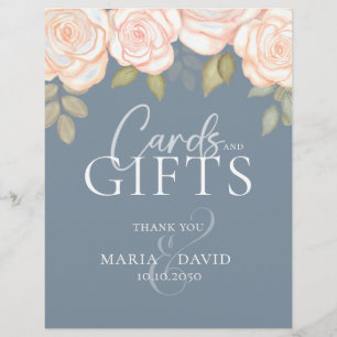 Prospectus 21,6 Cm X 24,94 Cm Panneau mariage Dusty Blue Floral Cartes et cadeau