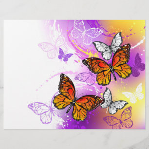 Prospectus 21,6 Cm X 24,94 Cm Papillons Monarque sur Arrière - plan pourpre