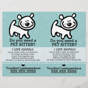 Prospectus 21,6 Cm X 24,94 Cm Pet Sitter.Dog Sitter.2 pour 1.Personnalisable.