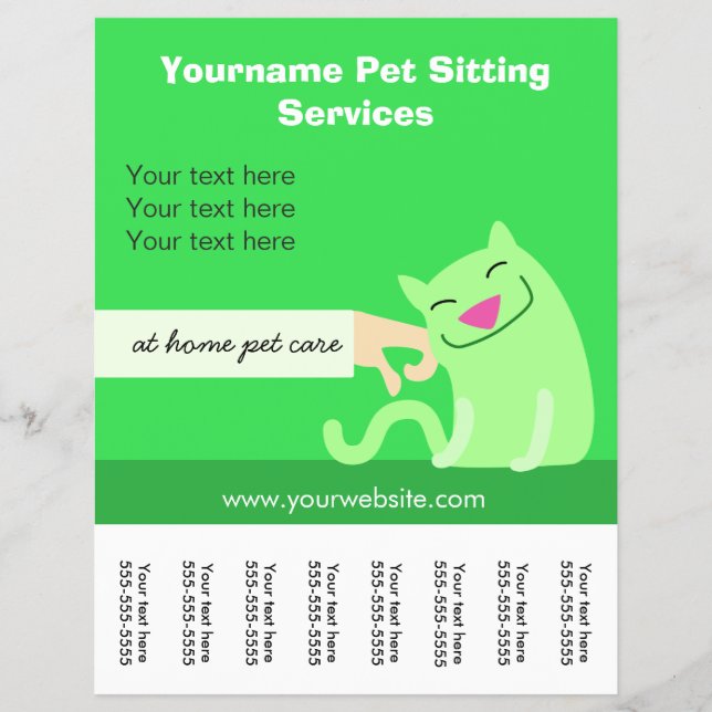Prospectus 21,6 Cm X 24,94 Cm Pet Sitter's Cat Flyer-green (Devant)