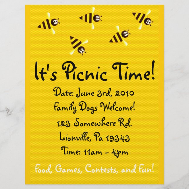 Prospectus 21,6 Cm X 24,94 Cm Petites abeilles Flyer de pique-nique (Devant)