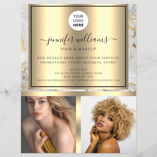 Prospectus 21,6 Cm X 24,94 Cm Photo Logo QR Code Promo Or Marbre Moderne (Devant)