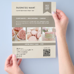 Prospectus 21,6 Cm X 24,94 Cm Photo personnalisée Boulangerie QR Beige Flyer