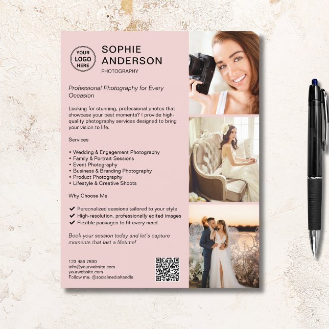 Prospectus 21,6 Cm X 24,94 Cm Photographe Professionnel Photographie Entreprise (Photographer Professional Photography Business Flyer)