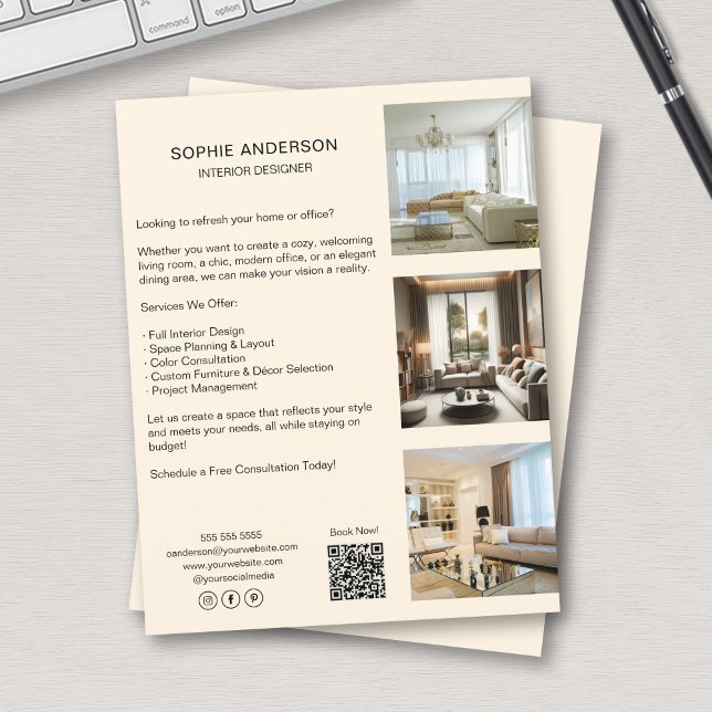 Prospectus 21,6 Cm X 24,94 Cm Photos personnalisées QR Code Social Media Profess (Custom Photos QR Code Social Media Professional Flyer
)