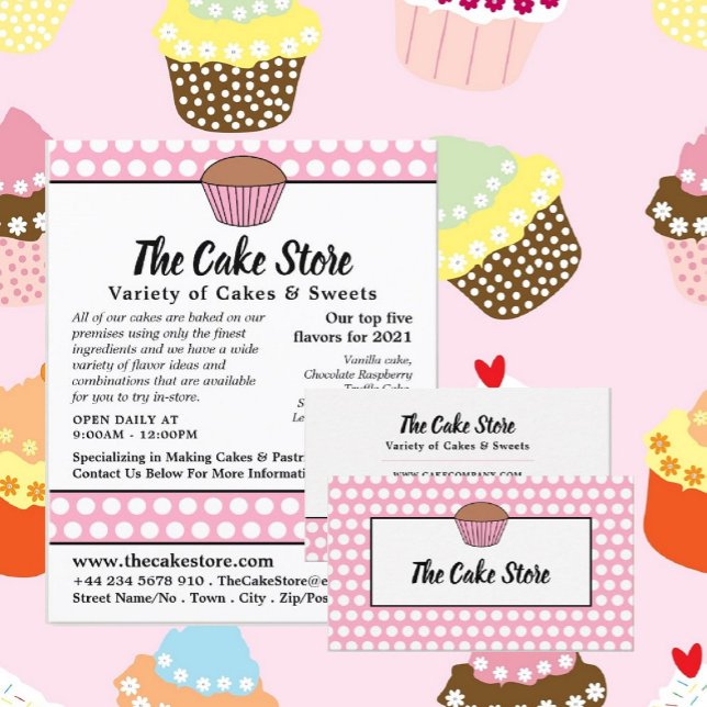 Prospectus 21,6 Cm X 24,94 Cm Pink Cupcake & Polka Dot, publicité pour le magasi (Créateur téléchargé)