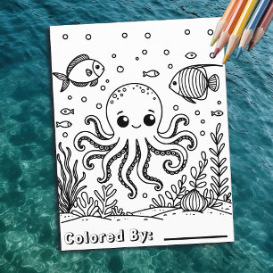 Prospectus 21,6 Cm X 24,94 Cm poulpe et poisson mignons   Page de coloriage de l