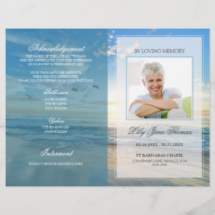 Prospectus 21,6 Cm X 24,94 Cm Programme de funérailles à la plage   En mémoire a